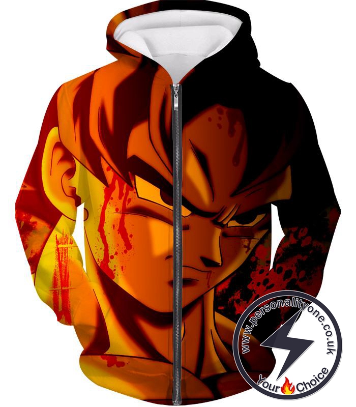 Dragon Ball Z Zip Up Hoodie - Bleeding Injured Goku